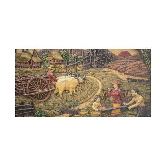 Satin Canvas Wall Art, Rustic Farm Scene, Vintage Home Decor, Unique Art Piece, Wall Hanging for Living Room, Nature Lovers Gift