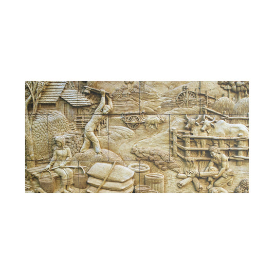 Satin Canvas Wall Art, Rustic Farm Scene, Vintage Home Decor, Unique Art Piece, Wall Hanging for Living Room, Nature Lovers Gift