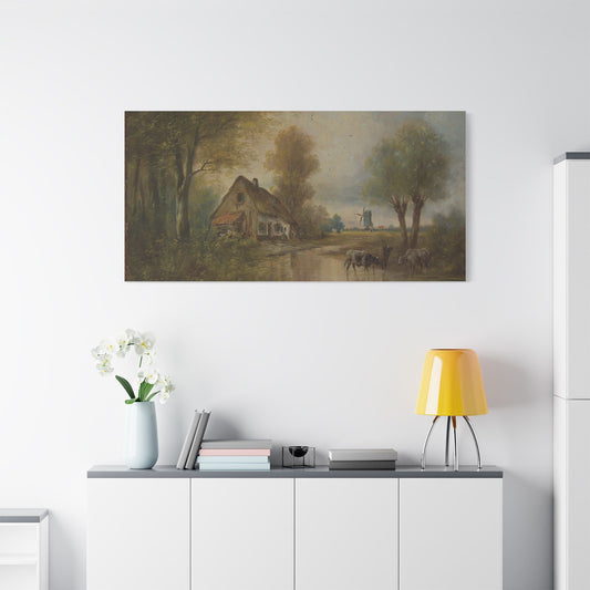 Satin Canvas Wall Art, Rustic Farm Scene, Vintage Home Decor, Unique Art Piece, Wall Hanging for Living Room, Nature Lovers Gift