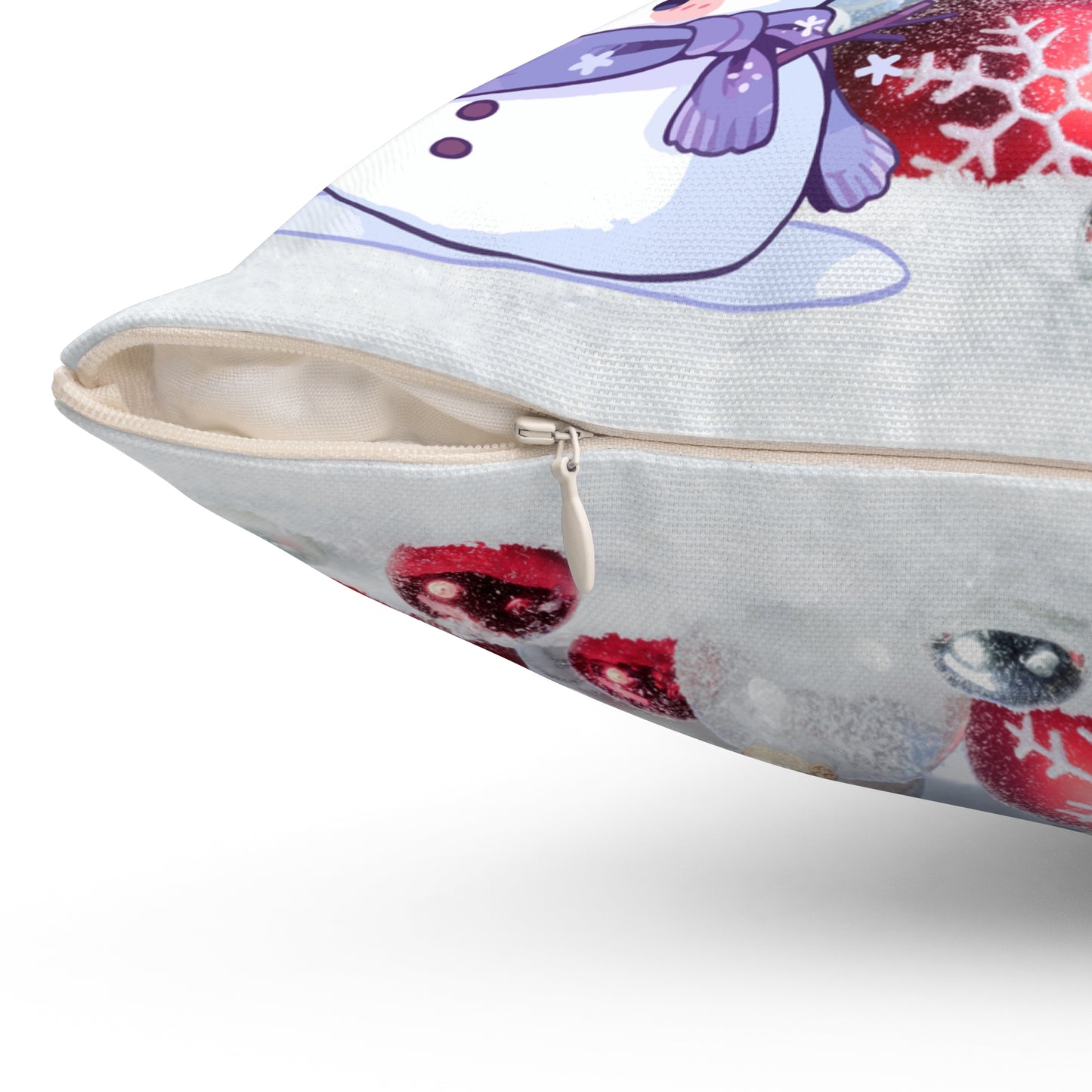 'Merry Christmas' Holiday Decorative Throw Pillow with Santa, Snowman & Penguin.