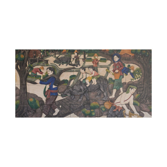 Satin Canvas Wall Art, Rustic Farm Scene, Vintage Home Decor, Unique Art Piece, Wall Hanging for Living Room, Nature Lovers Gift