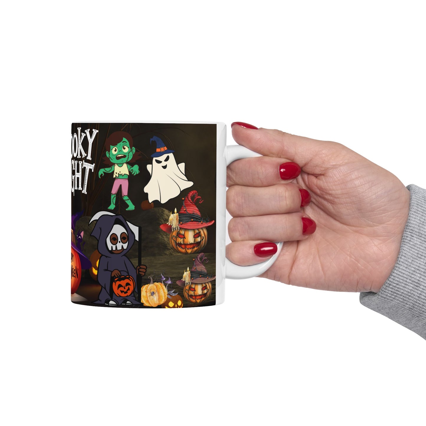 แก้วเซรามิกลายฮาโลวีน - ดีไซน์ Spooky Night แก้วกาแฟ ของขวัญสำหรับคนรักฮาโลวีน แก้วเครื่องดื่มสุดสนุกสำหรับตกแต่งเทศกาล Trick-or-Treat