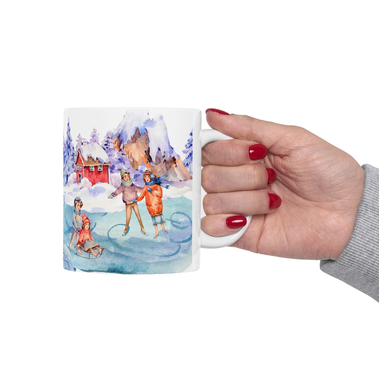 Winter Fun Scene & Cozy Snowy Village Gift Mug