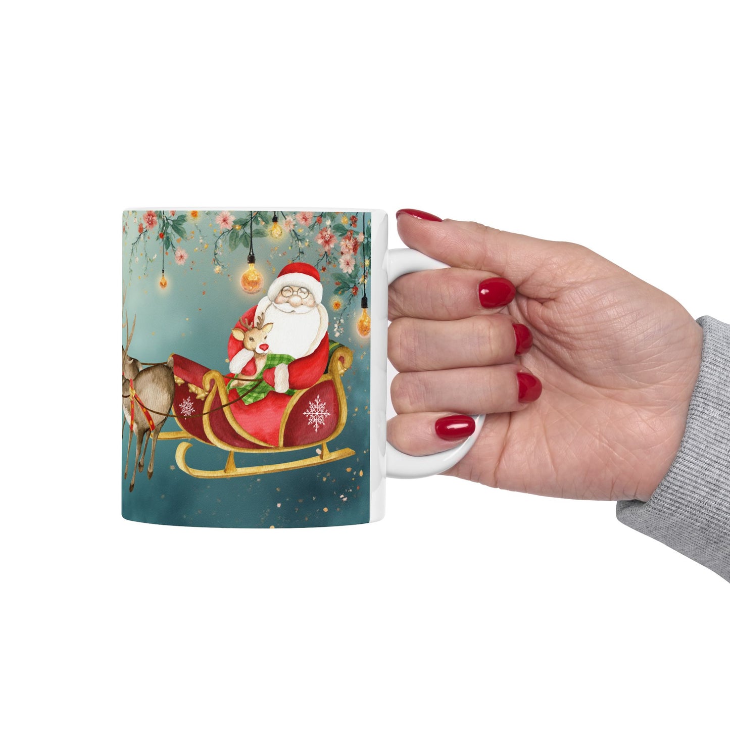 Santa & Reindeer Christmas Holiday Gift Mug