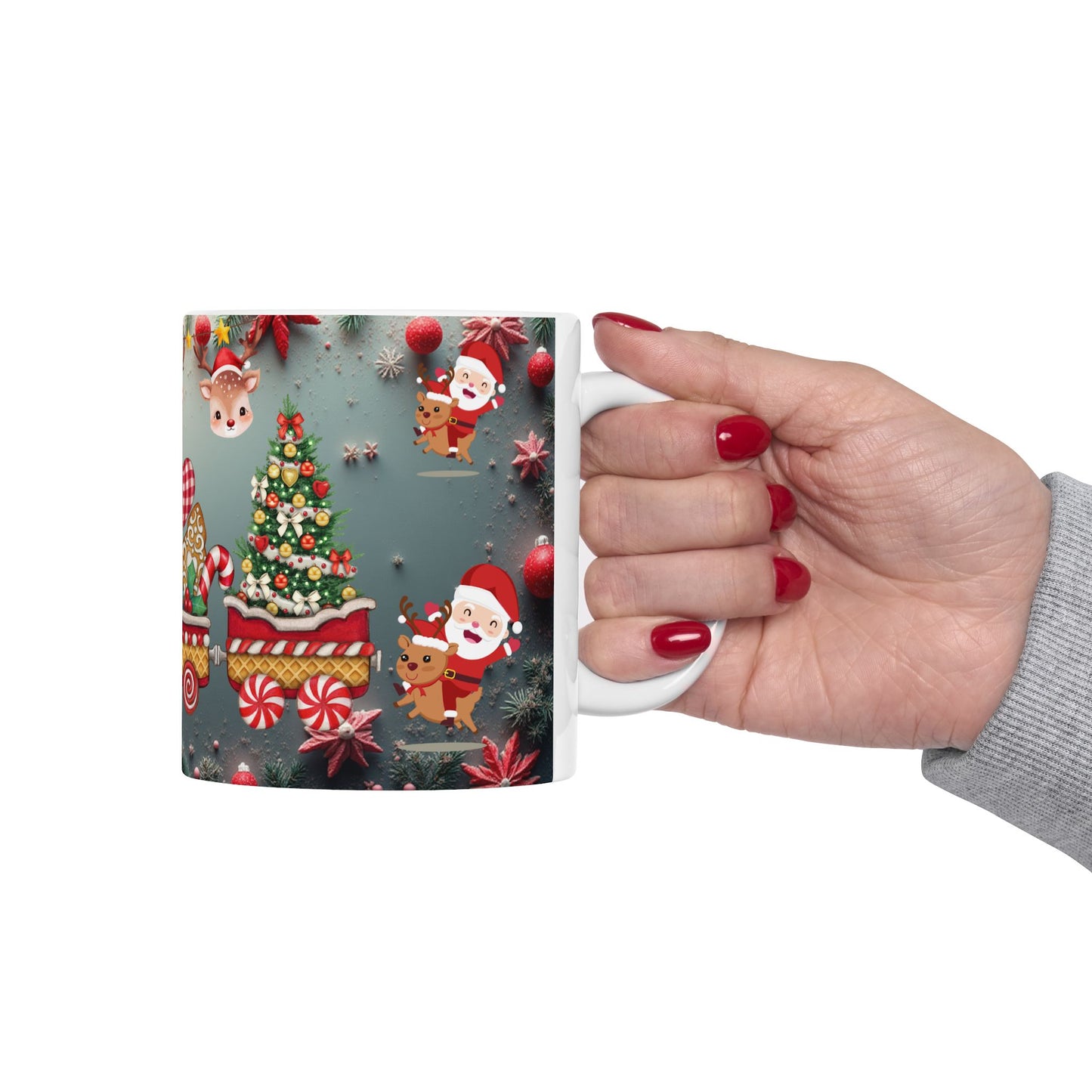 Reindeer, Santa and Sleigh Christmas Train Gift Mug