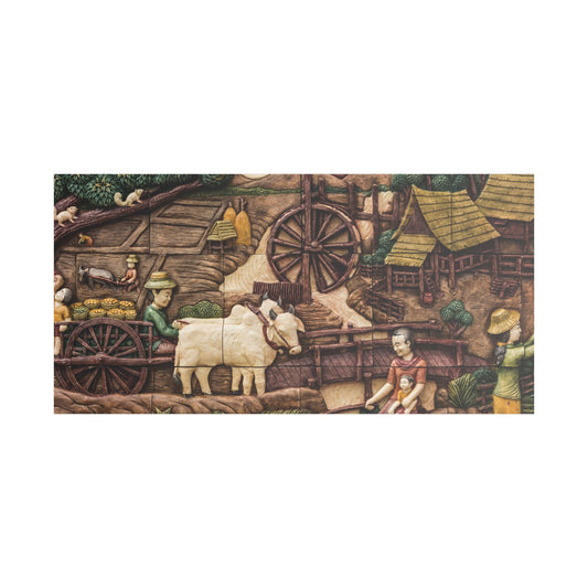 Satin Canvas Wall Art, Rustic Farm Scene, Vintage Home Decor, Unique Art Piece, Wall Hanging for Living Room, Nature Lovers Gift