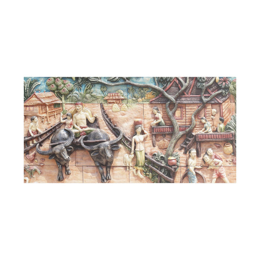 Satin Canvas Wall Art, Rustic Farm Scene, Vintage Home Decor, Unique Art Piece, Wall Hanging for Living Room, Nature Lovers Gift