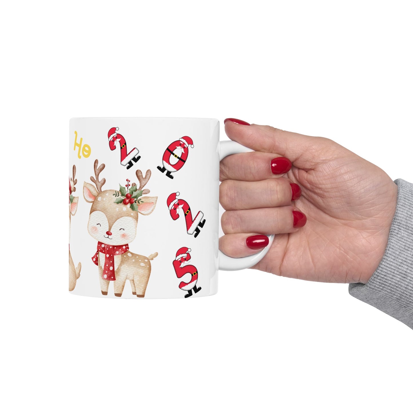 Cute Christmas Reindeer 'Ho Ho Ho' Holiday Gift Mug