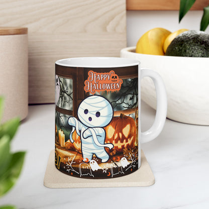 แก้วเซรามิกธีมฮาโลวีน แก้วกาแฟสุดหลอน ดีไซน์ผีและฟักทอง ของตกแต่งฤดูใบไม้ร่วง ไอเดียของขวัญฮาโลวีน