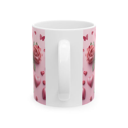 Pink Valentine Rose & Hearts Gift Mug