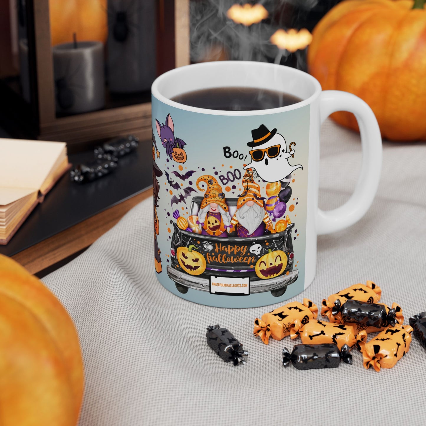 แก้วเซรามิกฮาโลวีน | ลายแม่มดสุดน่ารัก | เหมาะสำหรับตกแต่งฤดูใบไม้ร่วง ของขวัญสำหรับเธอ คนรักกาแฟ ปาร์ตี้ฮาโลวีน