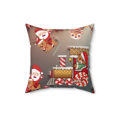 Santa, Reindeer & Candy Cane Christmas Train Pillow