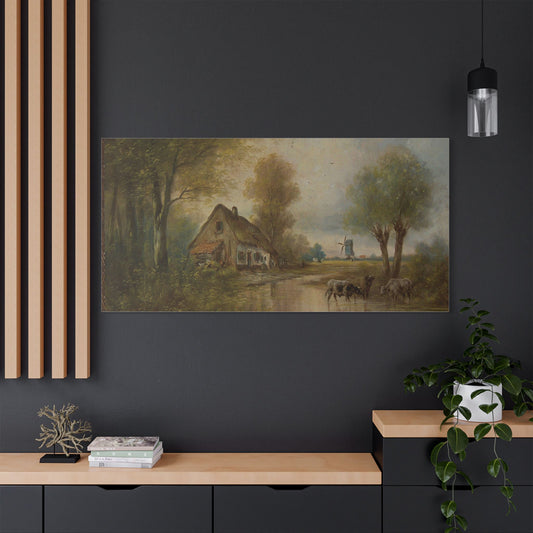 Satin Canvas Wall Art, Rustic Farm Scene, Vintage Home Decor, Unique Art Piece, Wall Hanging for Living Room, Nature Lovers Gift