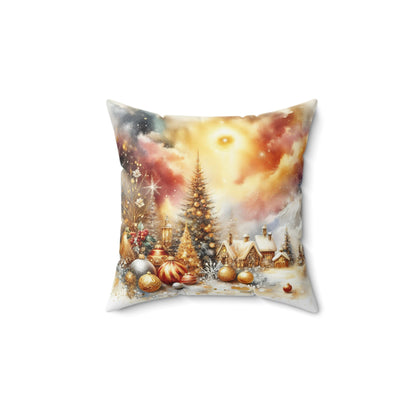 Christmas Village Winter and Ornaments Holiday Throw Pillow