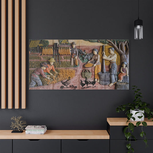 Satin Canvas Wall Art, Rustic Farm Scene, Vintage Home Decor, Unique Art Piece, Wall Hanging for Living Room, Nature Lovers Gift