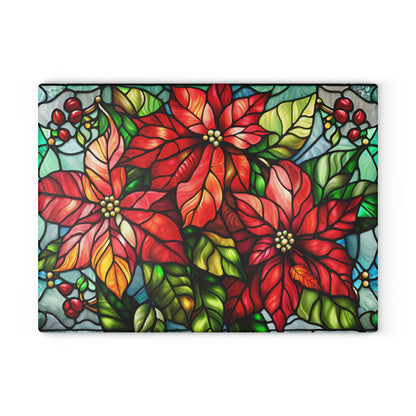 Poinsettia Stained Glass Glass Cutting Board