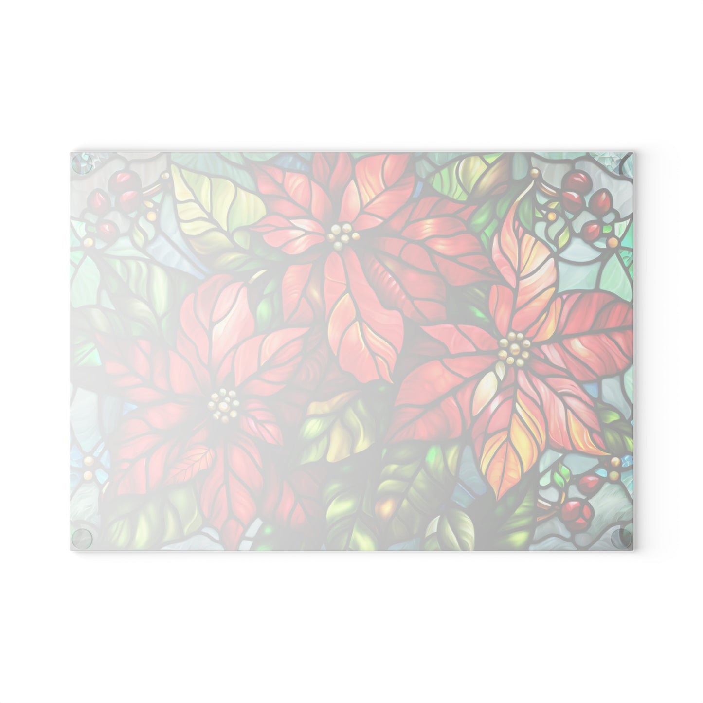 Poinsettia Stained Glass Glass Cutting Board