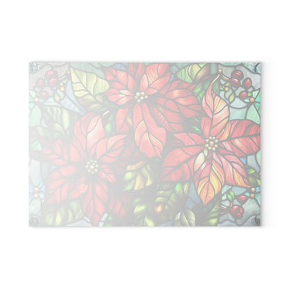 Poinsettia Stained Glass Glass Cutting Board