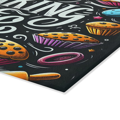 'Baking Life' Colorful Cupcake Kitchen Glass Cutting Board.