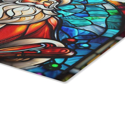 Santa Stained Glass Glass Cutting Board