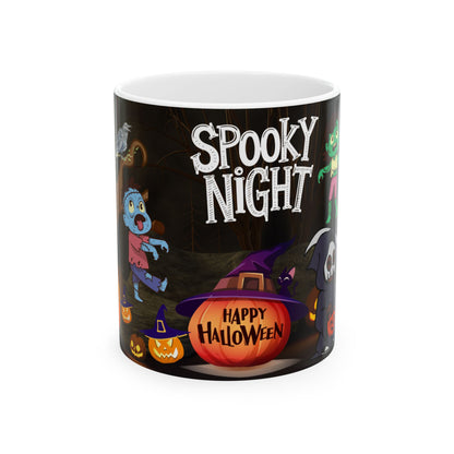 แก้วเซรามิกลายฮาโลวีน - ดีไซน์ Spooky Night แก้วกาแฟ ของขวัญสำหรับคนรักฮาโลวีน แก้วเครื่องดื่มสุดสนุกสำหรับตกแต่งเทศกาล Trick-or-Treat