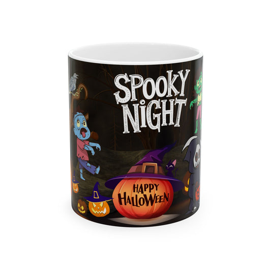แก้วเซรามิกลายฮาโลวีน - ดีไซน์ Spooky Night แก้วกาแฟ ของขวัญสำหรับคนรักฮาโลวีน แก้วเครื่องดื่มสุดสนุกสำหรับตกแต่งเทศกาล Trick-or-Treat