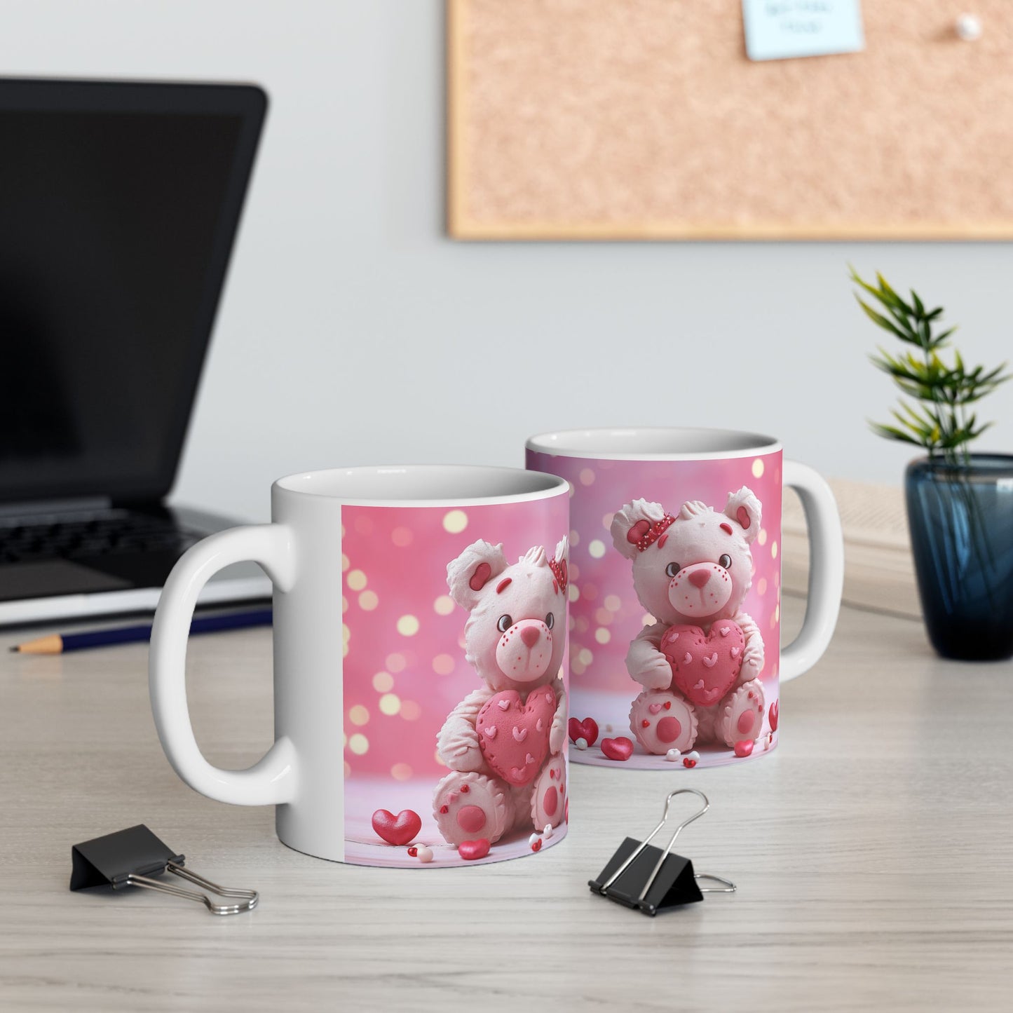 Valentine Pink Heart Teddy Bear Gift Mug