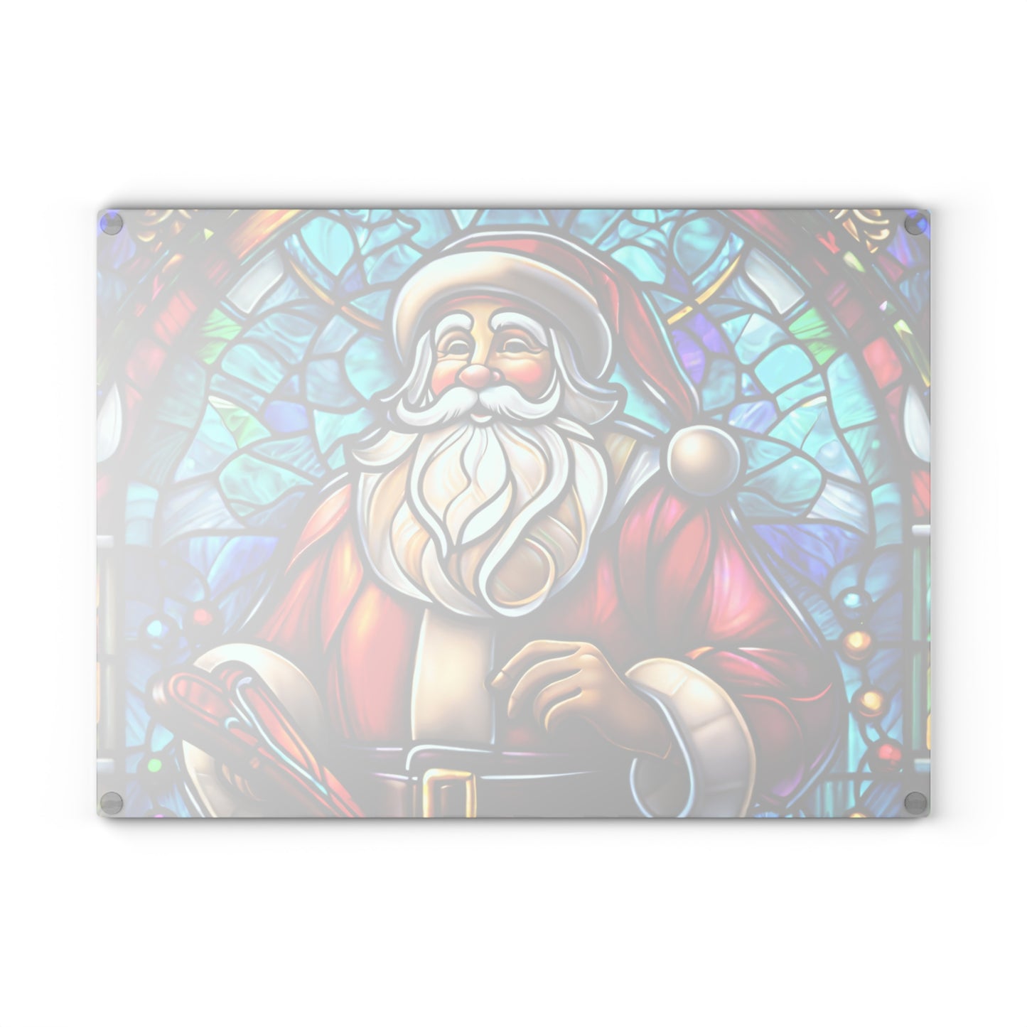 Santa Stained Glass Glass Cutting Board