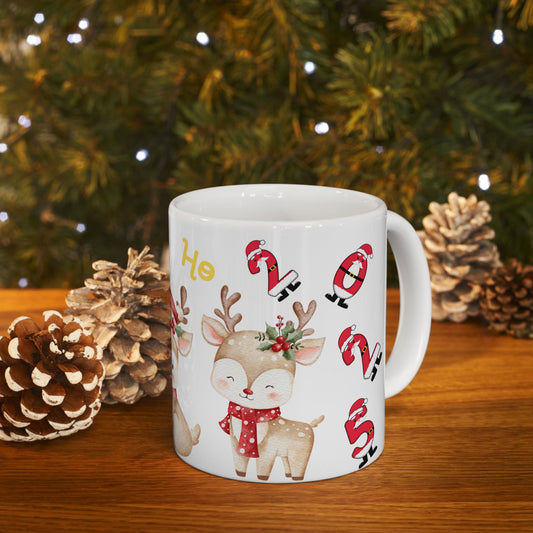 Cute Christmas Reindeer 'Ho Ho Ho' Holiday Gift Mug