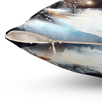 Cozy Snowy Cabin Winter Moonlit Landscape Decorative Throw Pillow