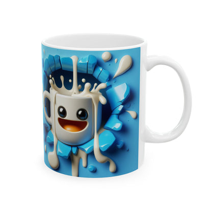 Blue Cute Gift Mug with Happy Cartoon Splash