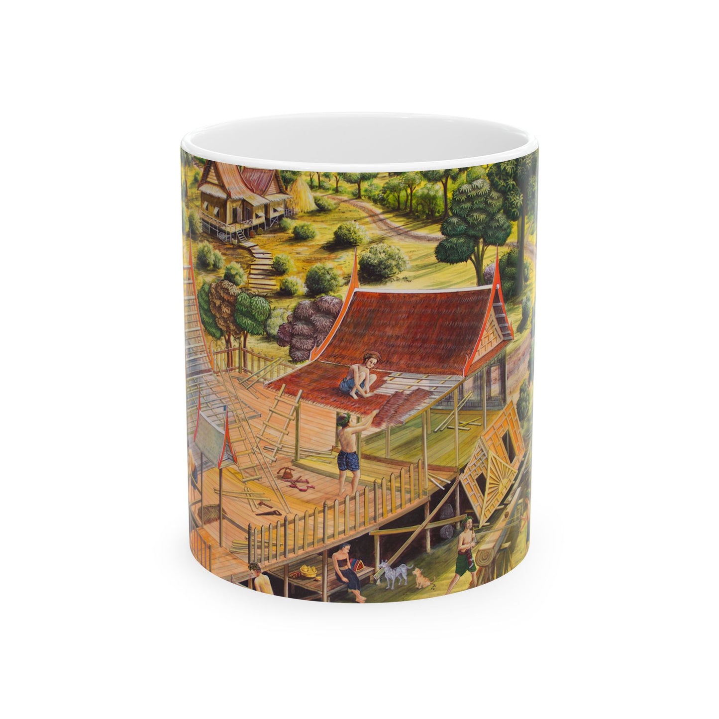 Vintage Thai Village Scene Gift Mug