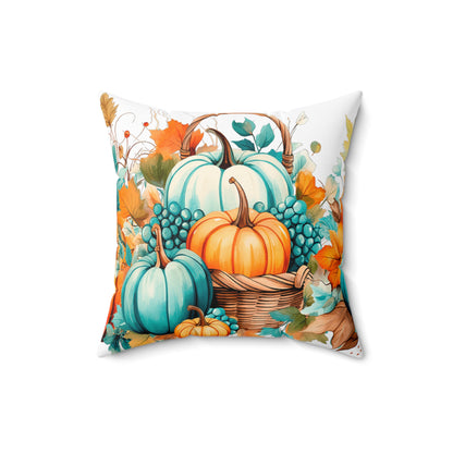 Autumn Teal & Orange Pumpkin Harvest Decorative Throw Pillow