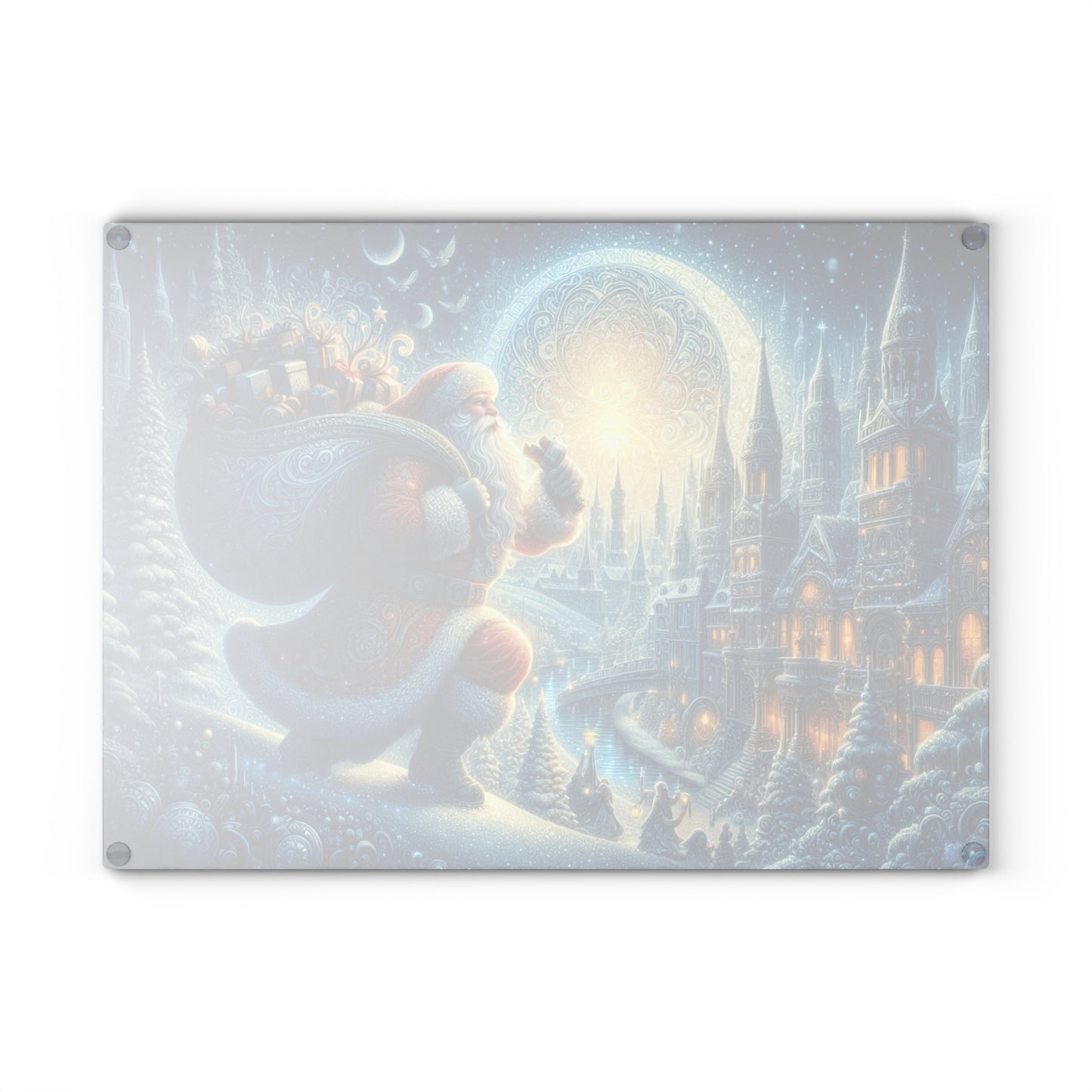 Vintage Santa Christmas Night Glass Cutting Board