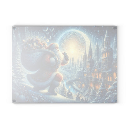 Vintage Santa Christmas Night Glass Cutting Board