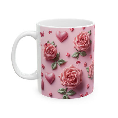 Pink Valentine Rose & Hearts Gift Mug
