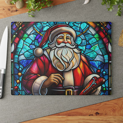 Santa Stained Glass Glass Cutting Board