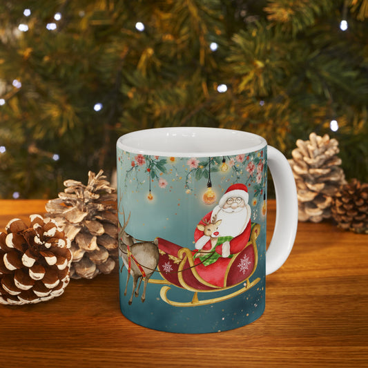 Santa & Reindeer Christmas Holiday Gift Mug