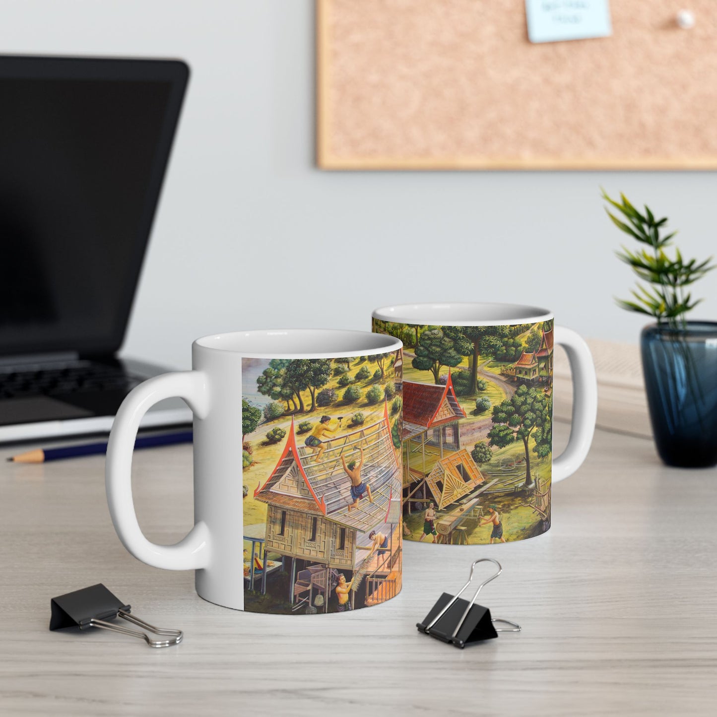 Vintage Thai Village Scene Gift Mug