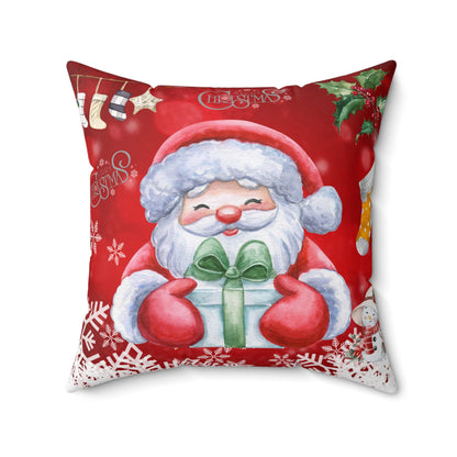 Gift-Holding Santa Merry Christmas Throw Pillow