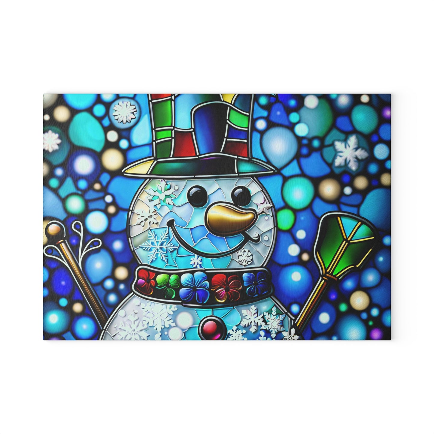 Snowman Stained-Glass Glass Cutting Board