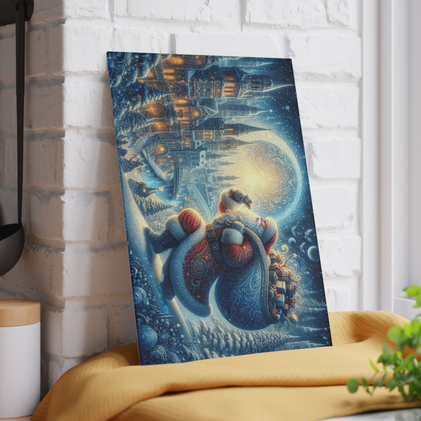 Vintage Santa Christmas Night Glass Cutting Board