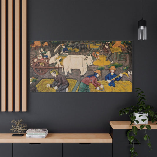 Satin Canvas Wall Art, Rustic Farm Scene, Vintage Home Decor, Unique Art Piece, Wall Hanging for Living Room, Nature Lovers Gift