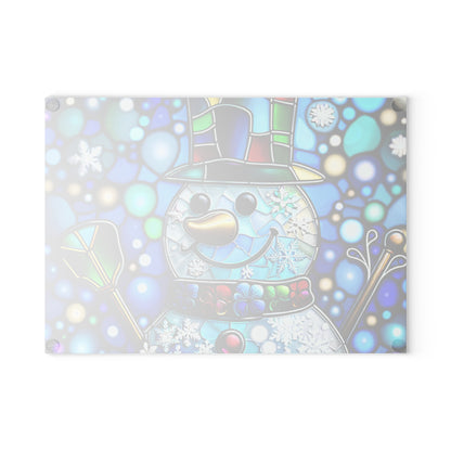 Snowman Stained-Glass Glass Cutting Board