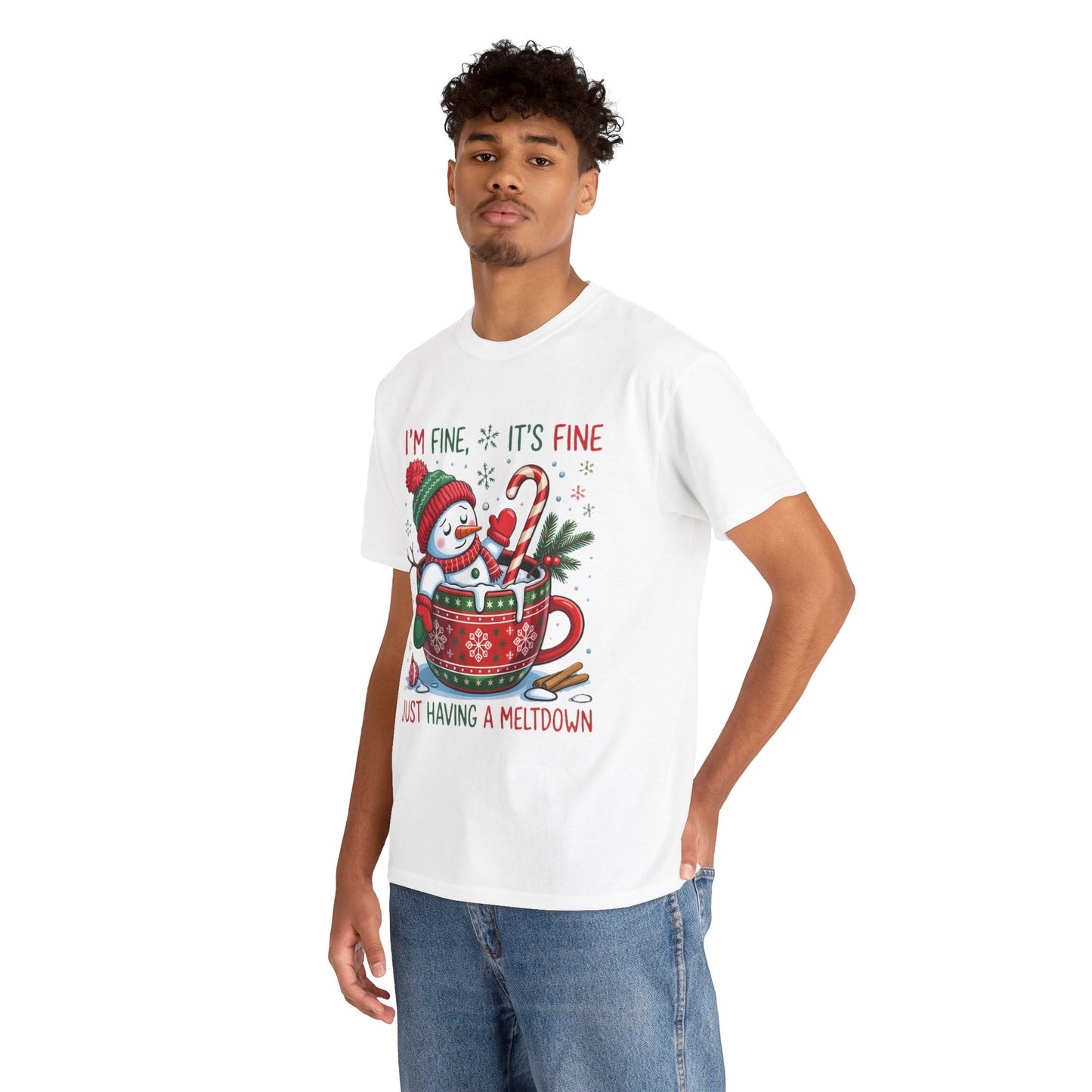 Funny Christmas T-Shirt. "I'm Fine, It's Fine Just Having a Meltdown" Snowman Holiday Tee.