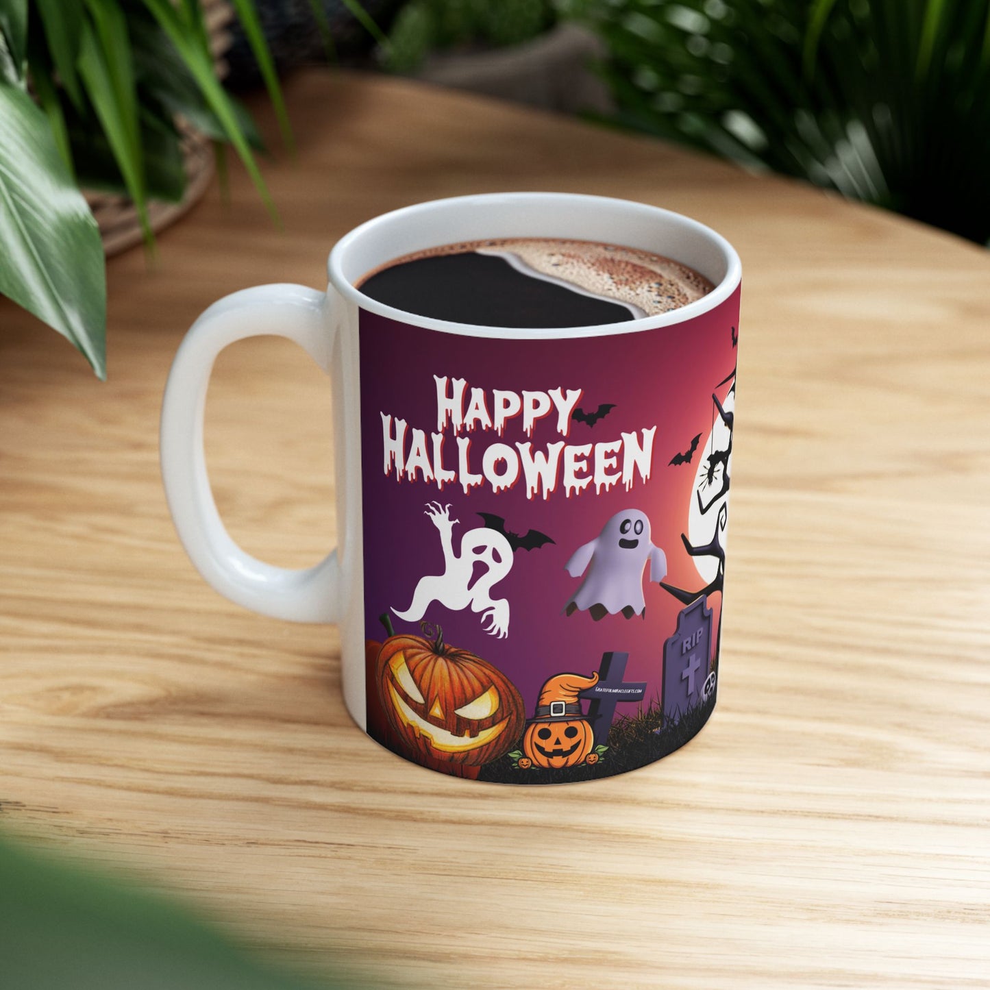 แก้วเซรามิกฮาโลวีนสุดหลอน แก้วกาแฟฮาโลวีน แก้วลายแม่มด ของขวัญวันฮัลโลวีน ลายผีและฟักทอง