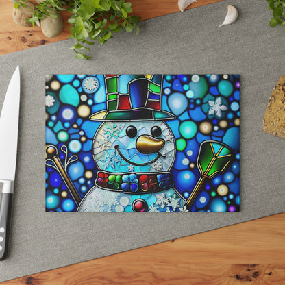 Snowman Stained-Glass Glass Cutting Board