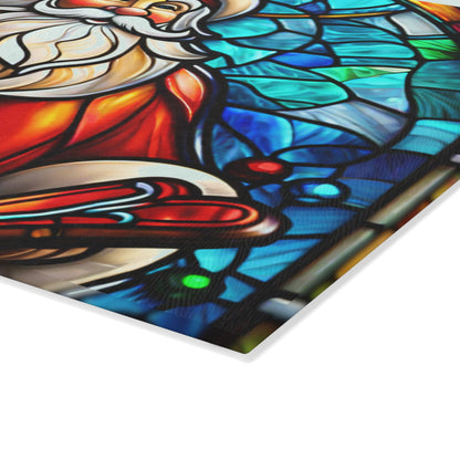 Santa Stained Glass Glass Cutting Board