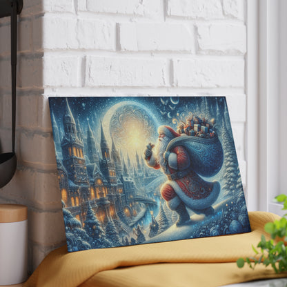 Vintage Santa Christmas Night Glass Cutting Board