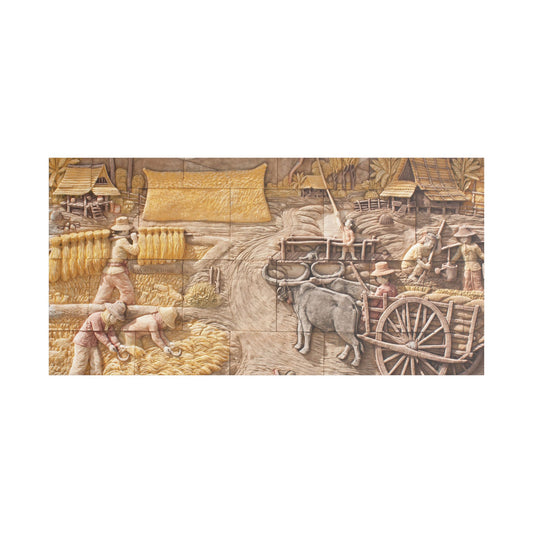 Satin Canvas Wall Art, Rustic Farm Scene, Vintage Home Decor, Unique Art Piece, Wall Hanging for Living Room, Nature Lovers Gift